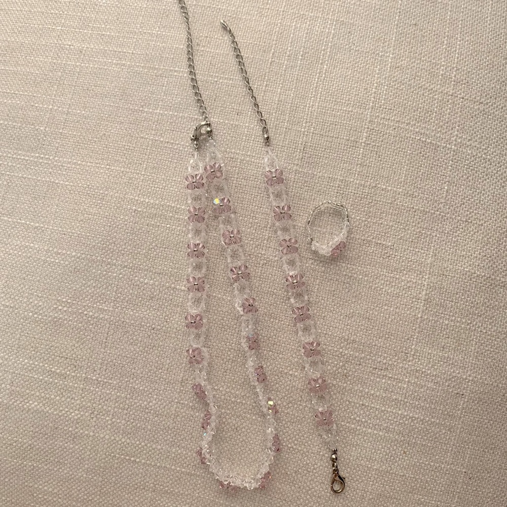 Swarovski Crystal Necklace Bracelet Ring Jewelry Set Lavender Clear